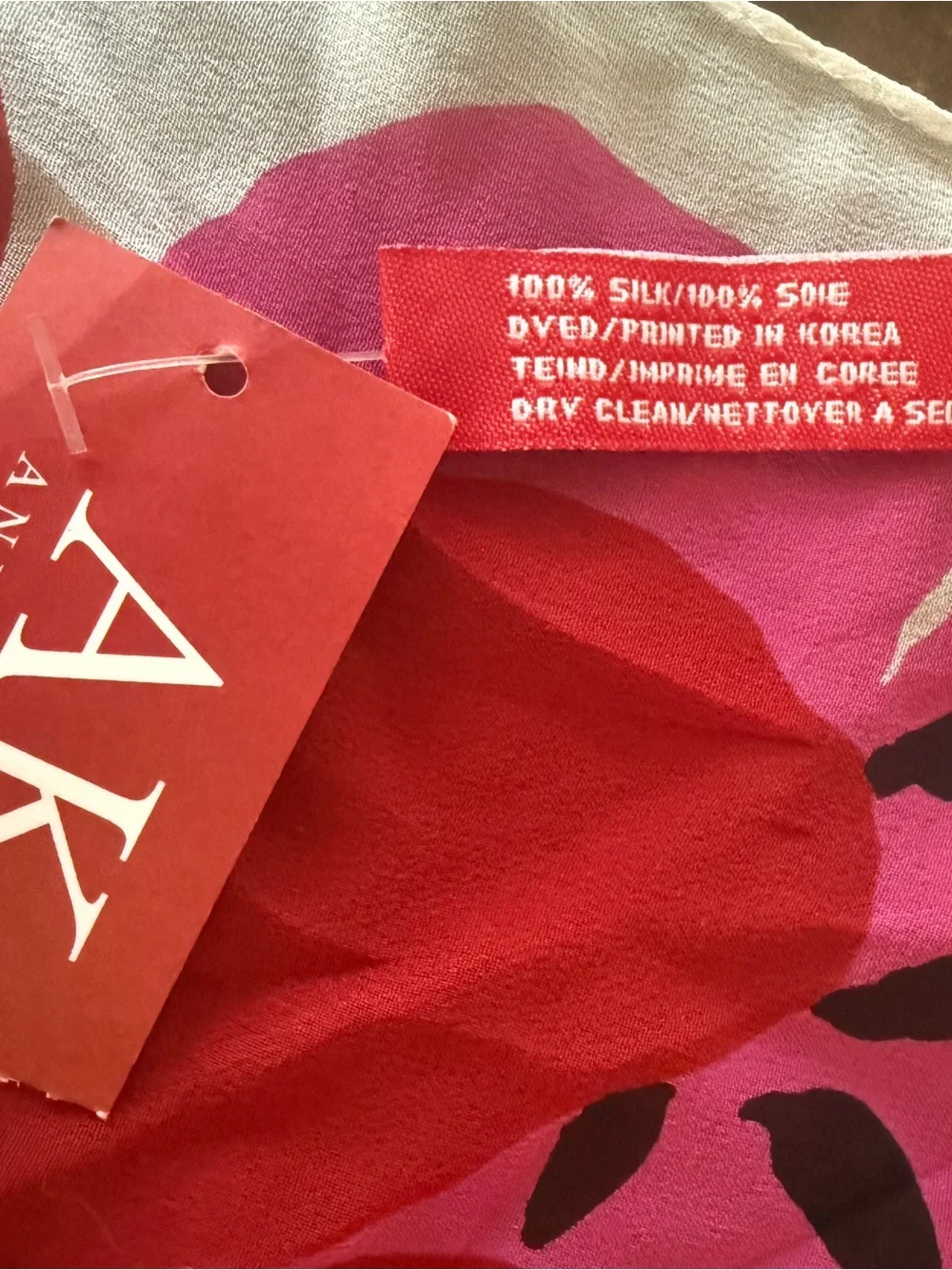 Anne Klein 100% Silk 20”x20” Floral Scarf in Red, Black, Purple, Pink, Green